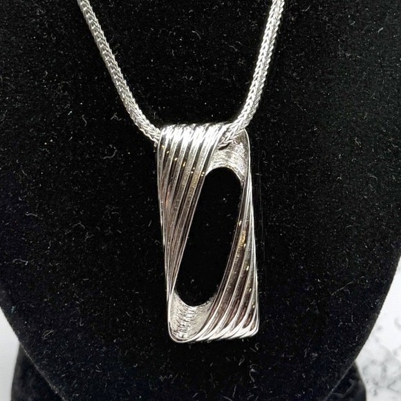 Monet Jewelry - Monet Silver Pendant Necklace Modernist Long Chain Signed 26"